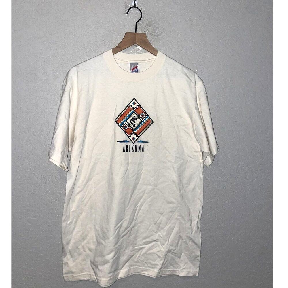 Vintage Arizona Shirt Kokopelli Native American Graphic Aboriginal Beige L Tee